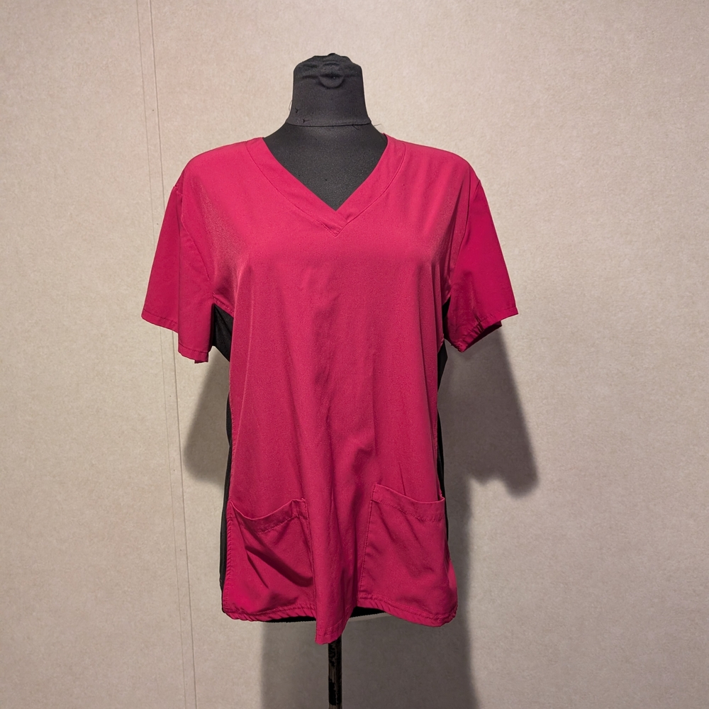 Women's V-Neck Pink And Black Scrub Top